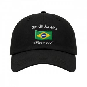 Boné Aba Curva Fita 6 Paineis Sarja De Algodão Preto Bordado Brasil Bandeira