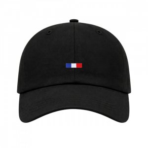Boné Aba Curva Fita 6 Paineis Sarja De Algodão Preto Bordado França