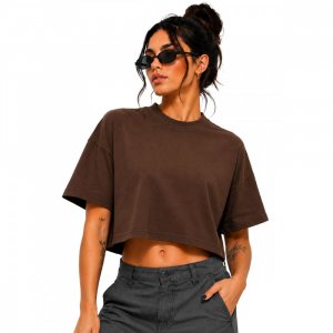 Camiseta Feminina Cropped 100% Algodão Marrom