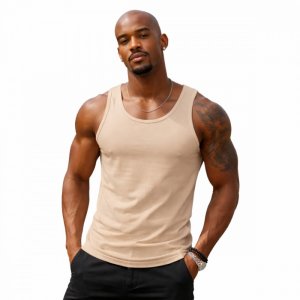 Camiseta Regata Masculina 100% Algodão Fio 30.1 Caqui