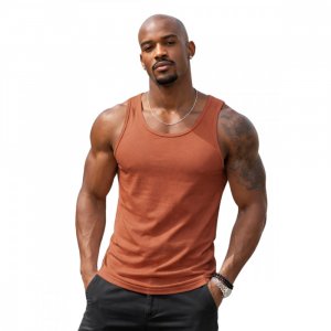Camiseta Regata Masculina 100% Algodão Fio 30.1 Terracota