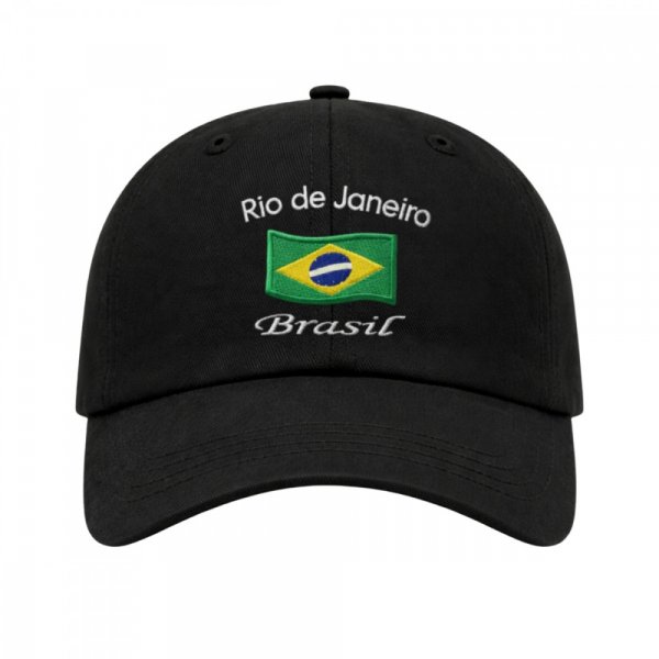 Boné Aba Curva Fita 6 Paineis Sarja De Algodão Preto Bordado Brasil Bandeira