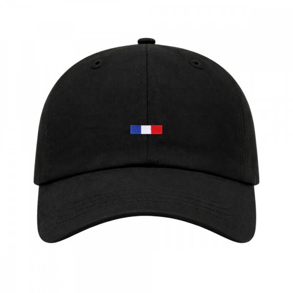 Boné Aba Curva Fita 6 Paineis Sarja De Algodão Preto Bordado França
