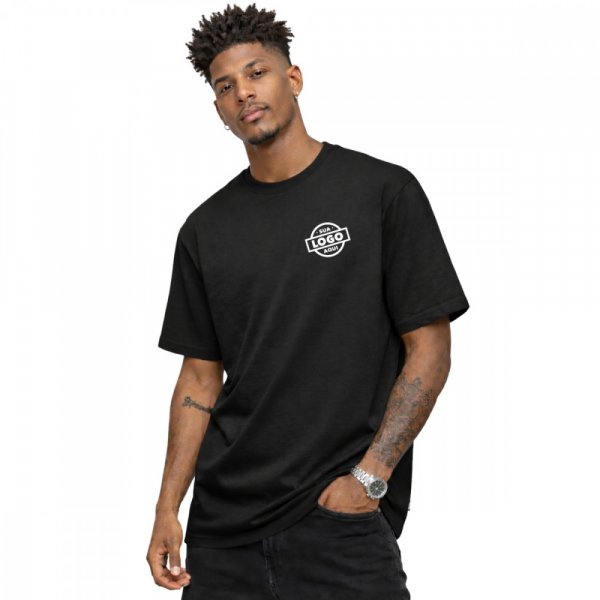 Camiseta Basica Masculina 100% Algodão Fio 30.1 Preto - Personalizada