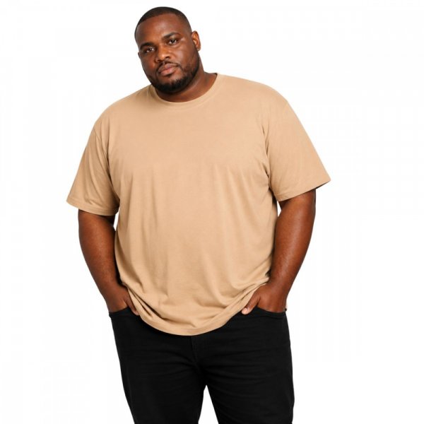 Camiseta Basica Plus Size Masculina 100% Algodão Fio 30.1 Bege