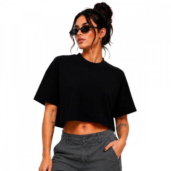Camiseta Feminina Cropped 100% Algodão Preto