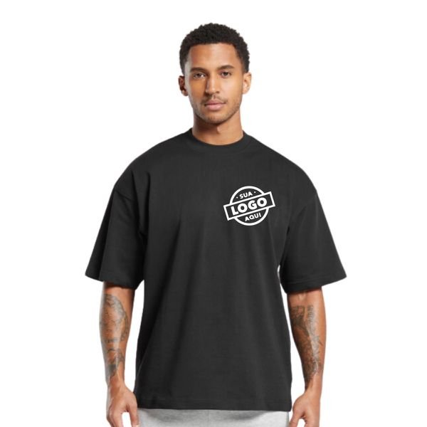 Camiseta Oversized 100% Algodão Fio 30.1 Masculina Preta - Personalizada